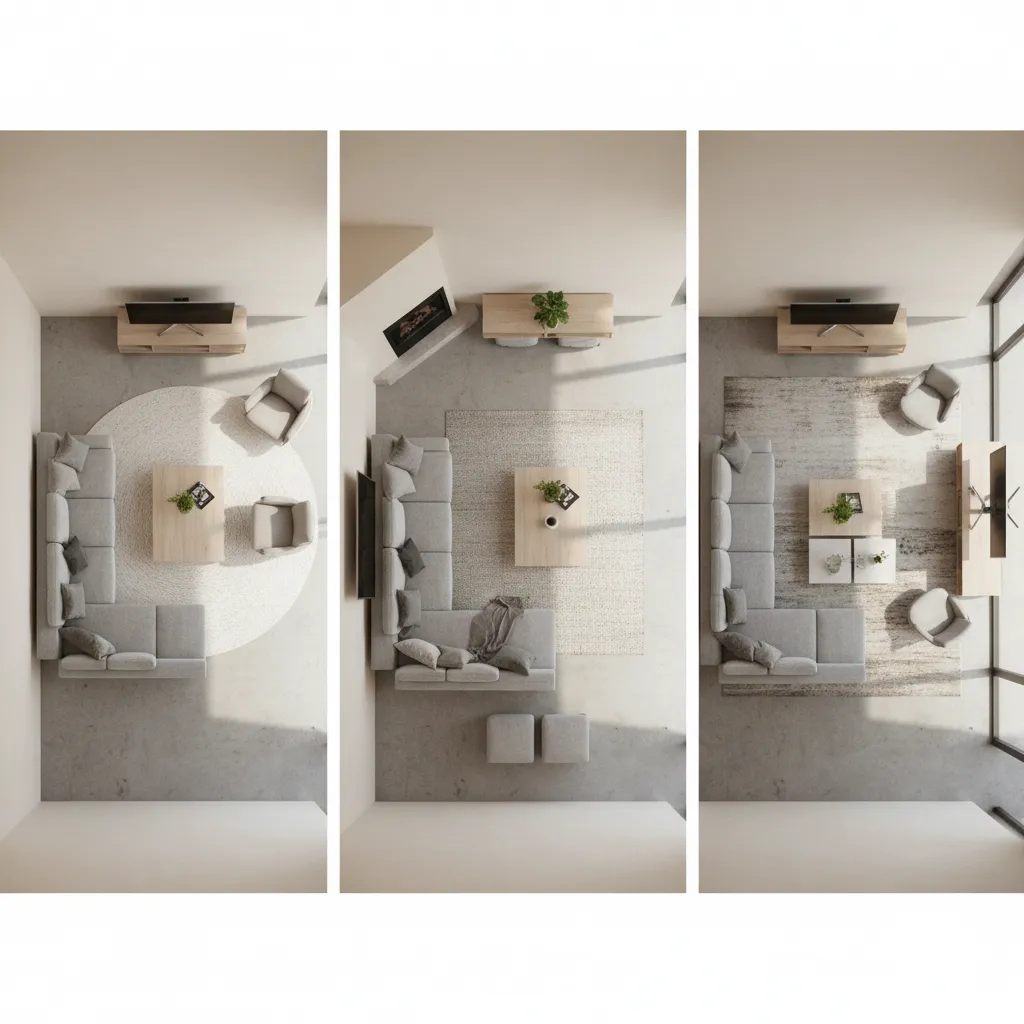 multiple AI generated living room furniture layout variations
