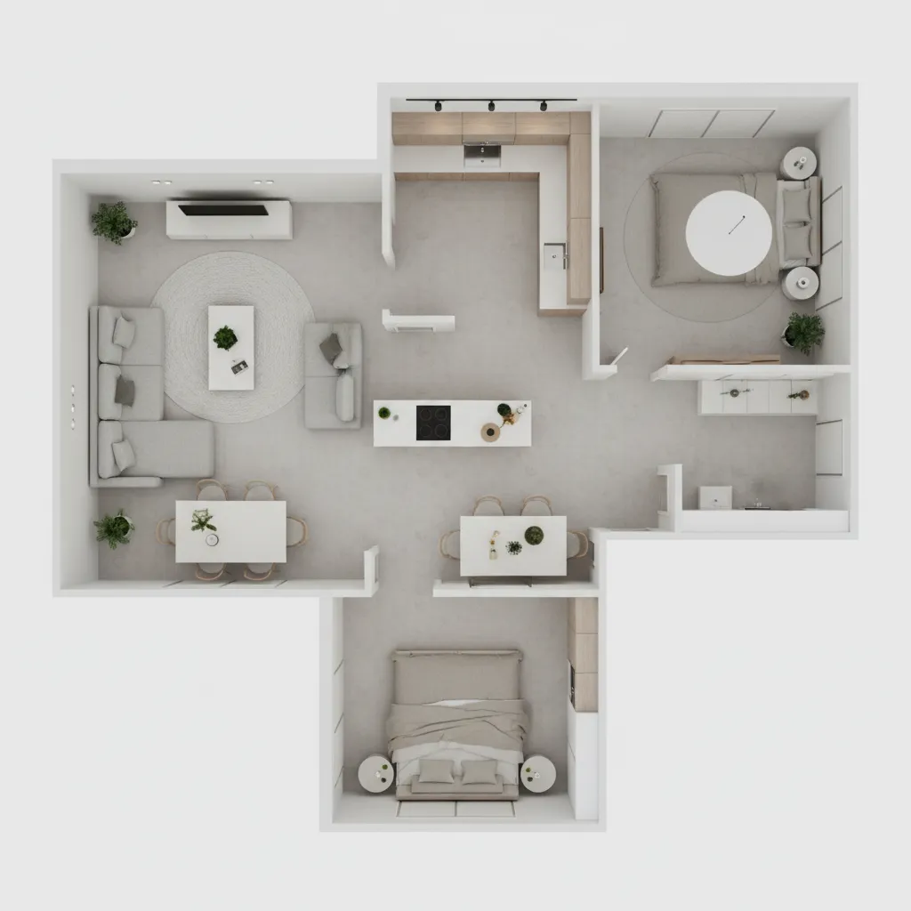 AI generated apartment layout with furniture placement