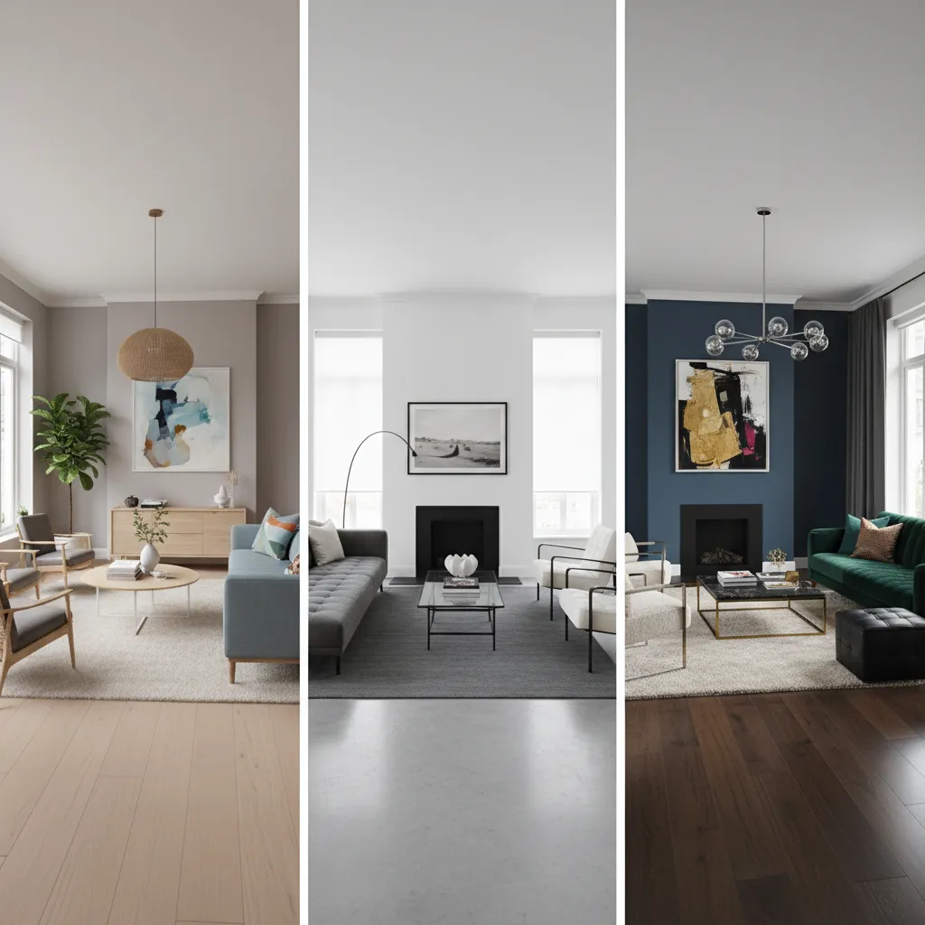 multiple AI generated interior design style variations for the same room