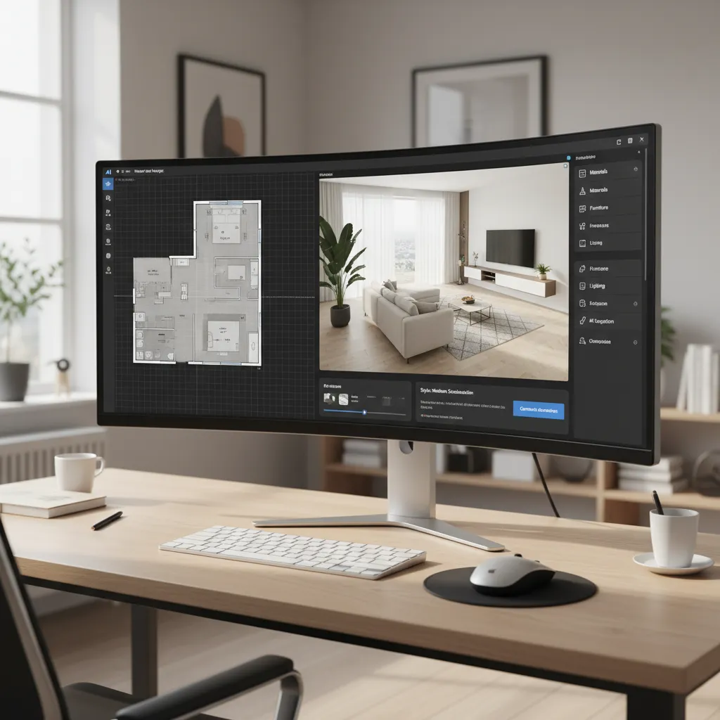 Pantalla mostrando una herramienta de diseño de interiores con inteligencia artificial