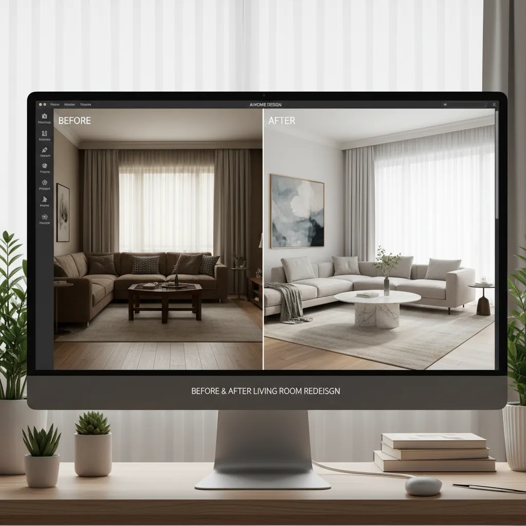 AI home design app transforming a living room style using uploaded photo