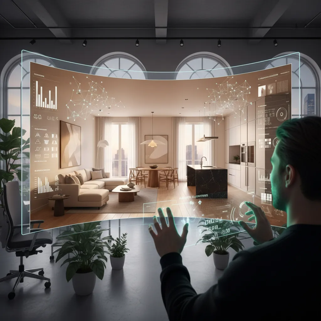Herramienta de diseño interior con inteligencia artificial generando un espacio moderno