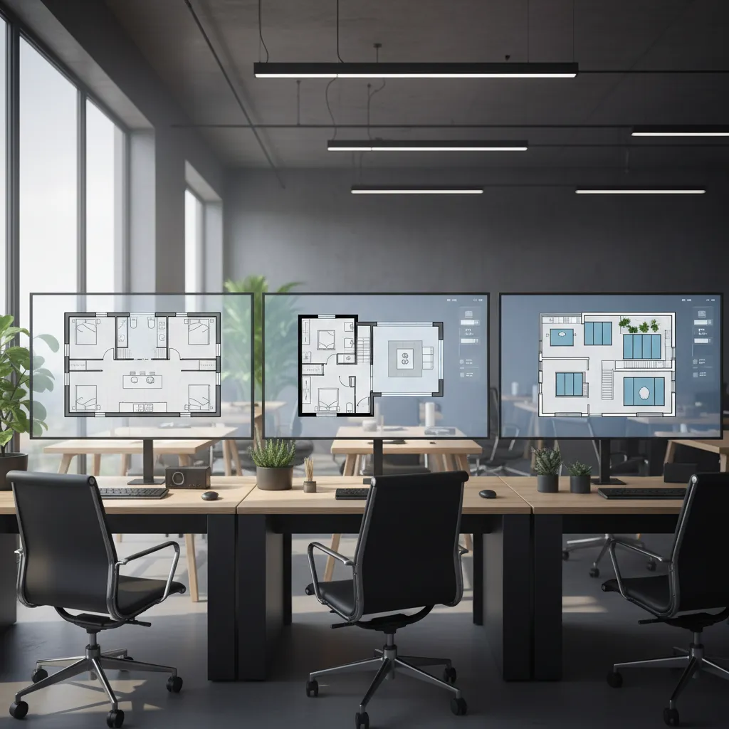 Varias propuestas de distribución de casa generadas digitalmente