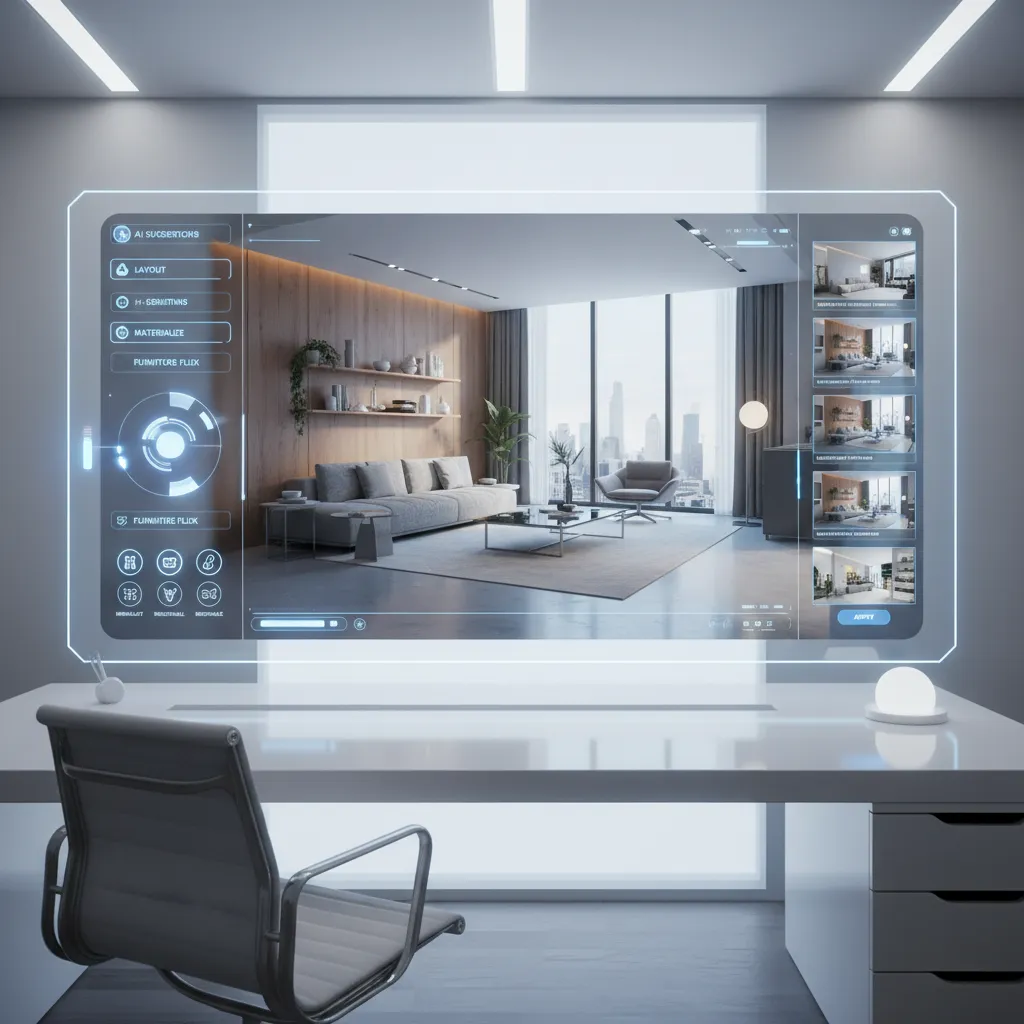 Concepto de diseño interior asistido por inteligencia artificial en 3D