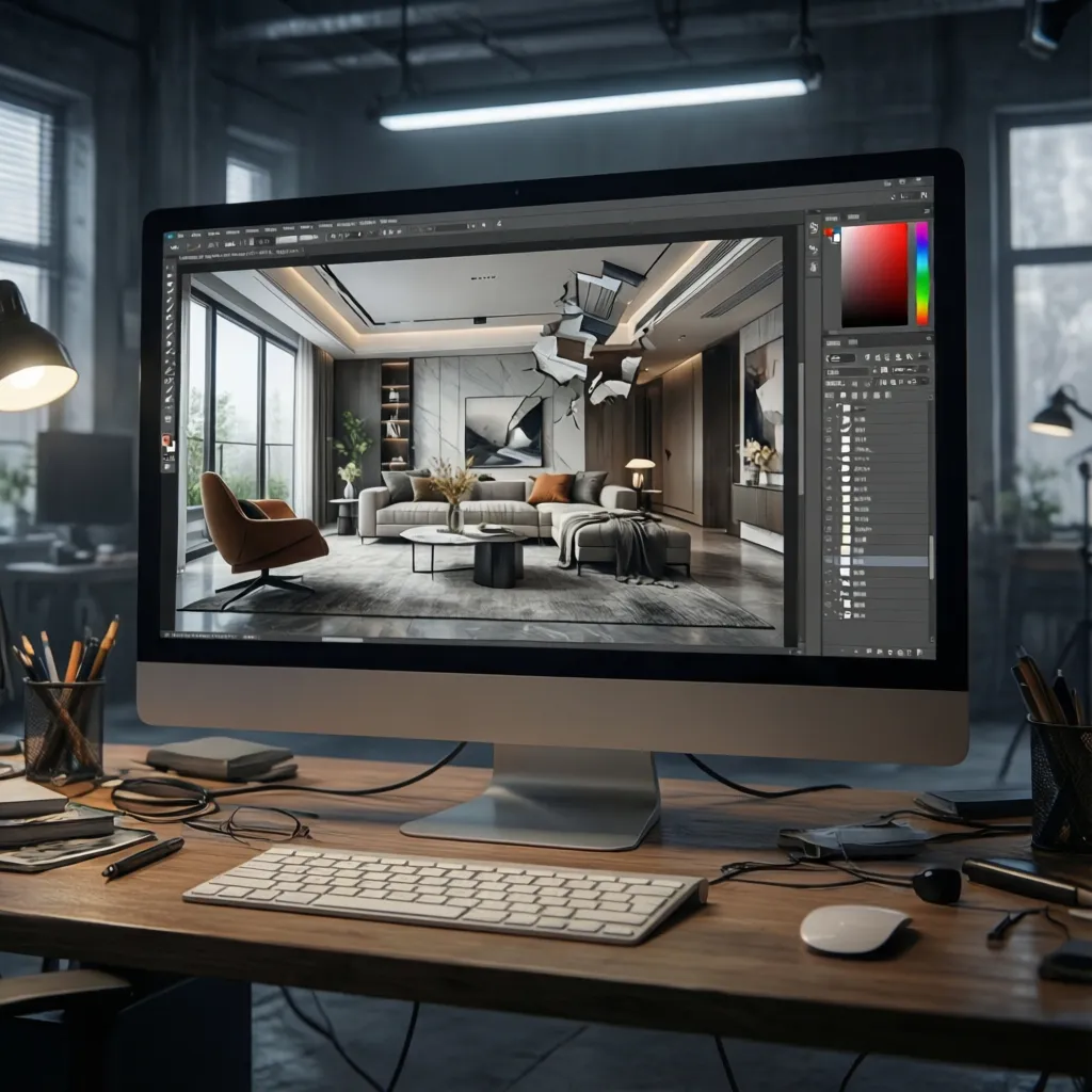 Concepto de diseño de interiores generado con ayuda de inteligencia artificial