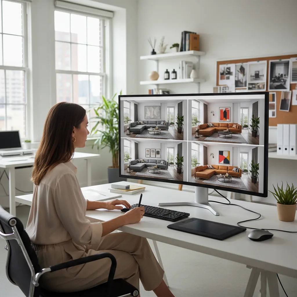 conceptos de diseño de interiores generados digitalmente en pantalla