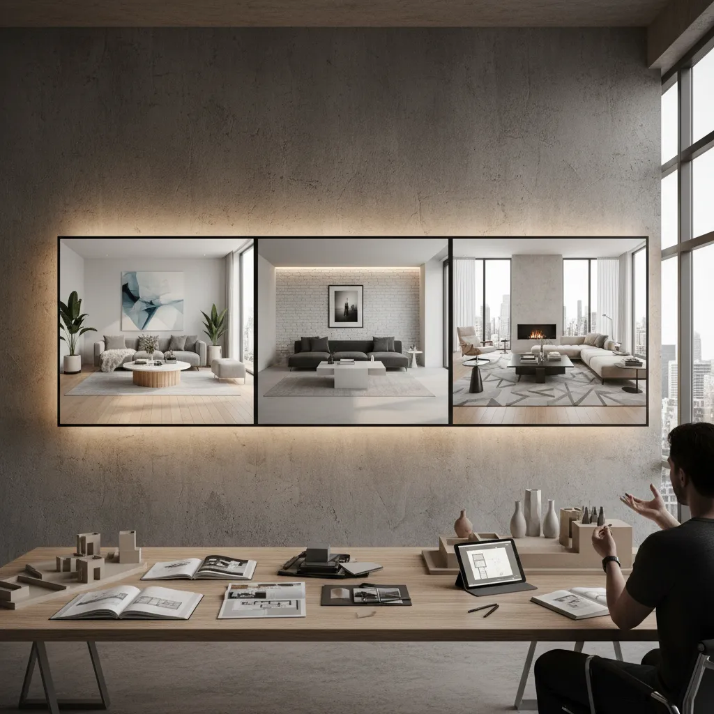 Concepto de diseño interior generado con inteligencia artificial mostrando diferentes estilos