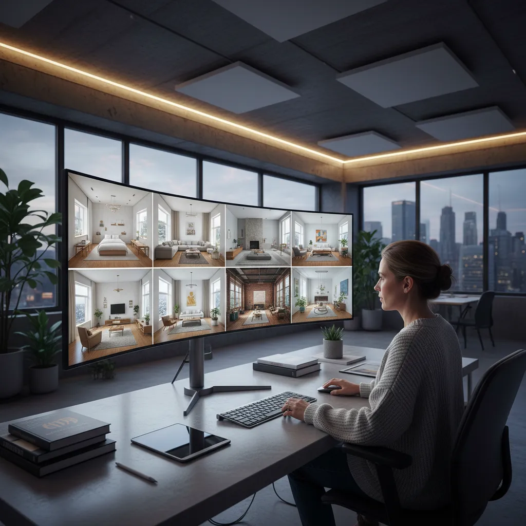 AI generated interior concept variations displayed on computer