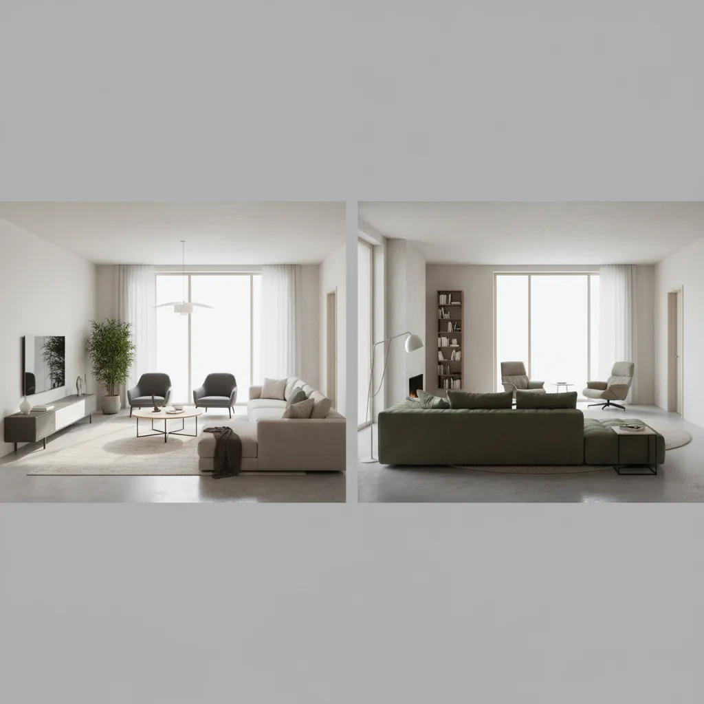 AI generated living room with unrealistic furniture scale illustrating design limitations