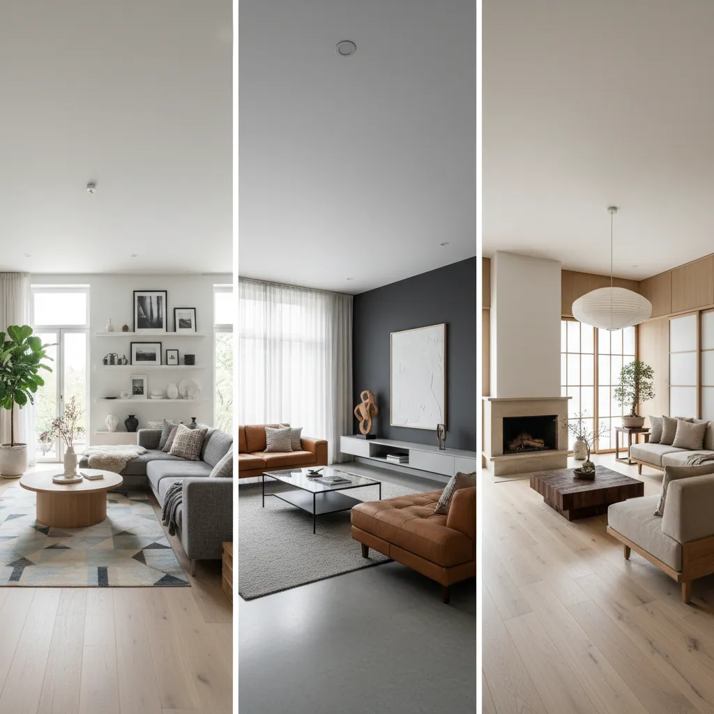 AI generated variations of a living room in different interior styles