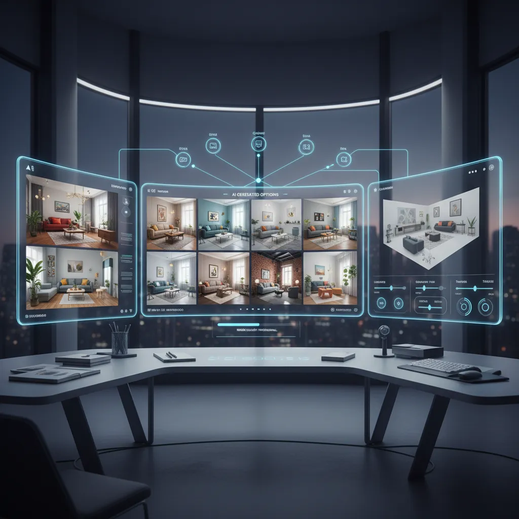 Simulador digital mostrando diferentes propuestas automáticas de diseño interior