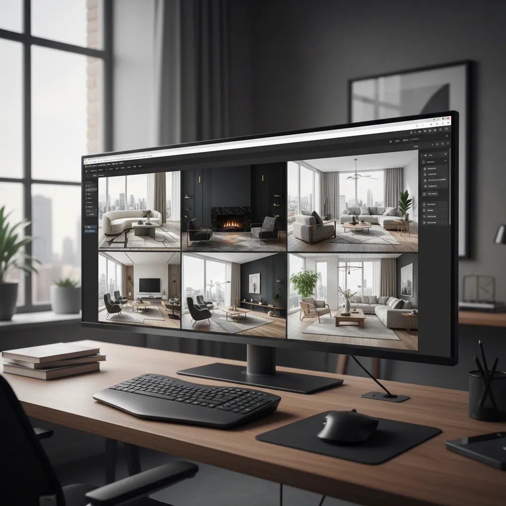 Pantalla mostrando varias propuestas de diseño de interiores generadas por inteligencia artificial
