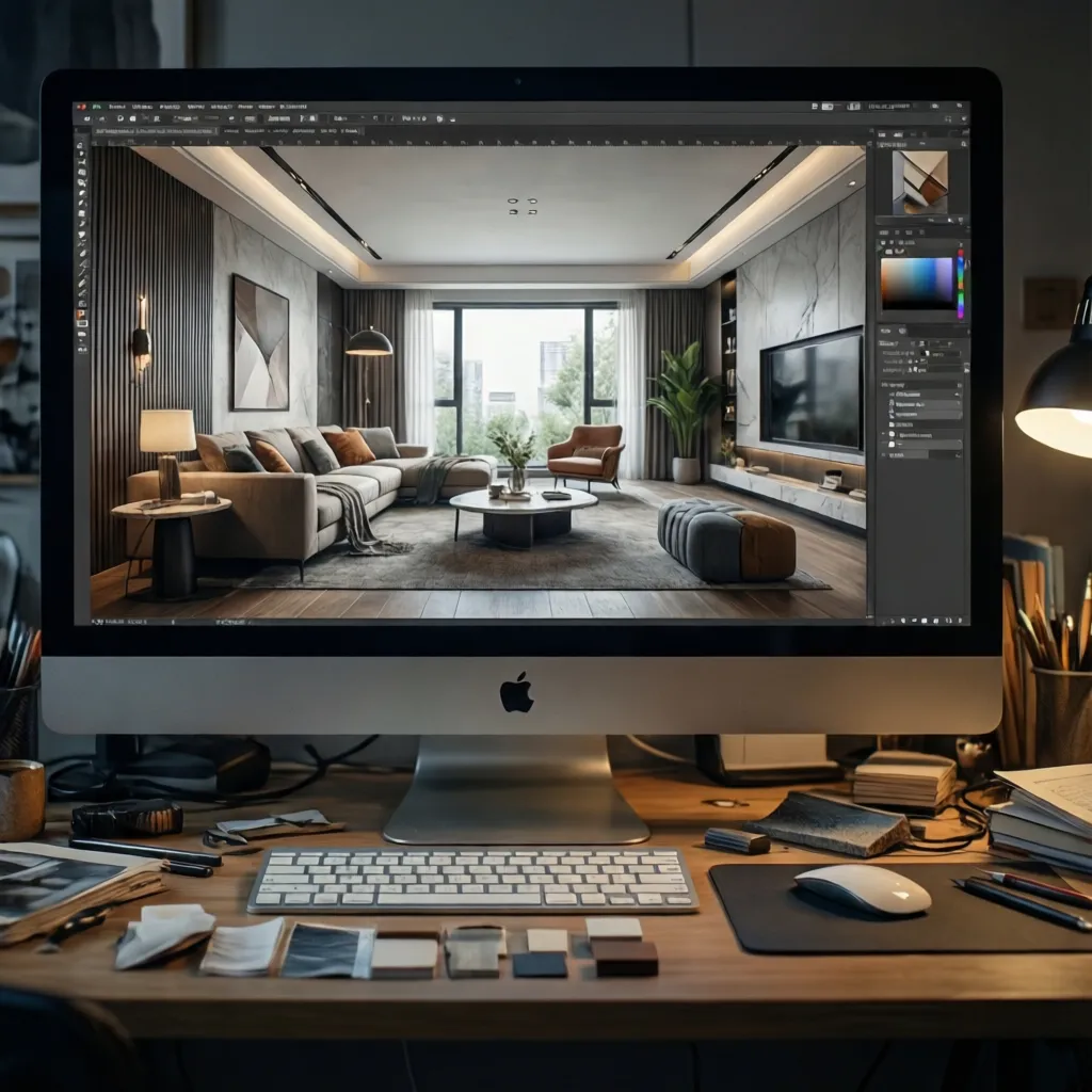 Visualización digital de un proyecto de diseño interior moderno