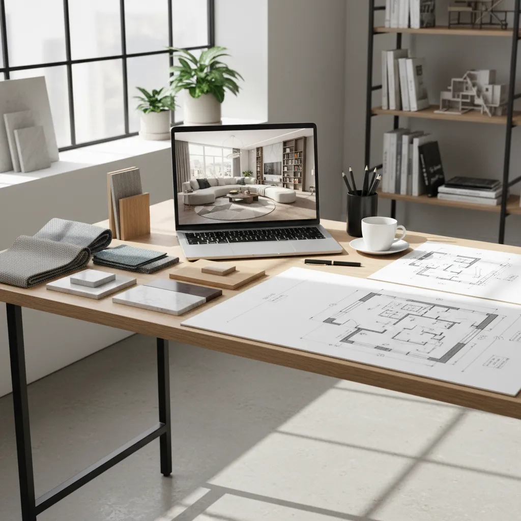 flujo de trabajo de diseño interior combinando plano digital y visualización 3D