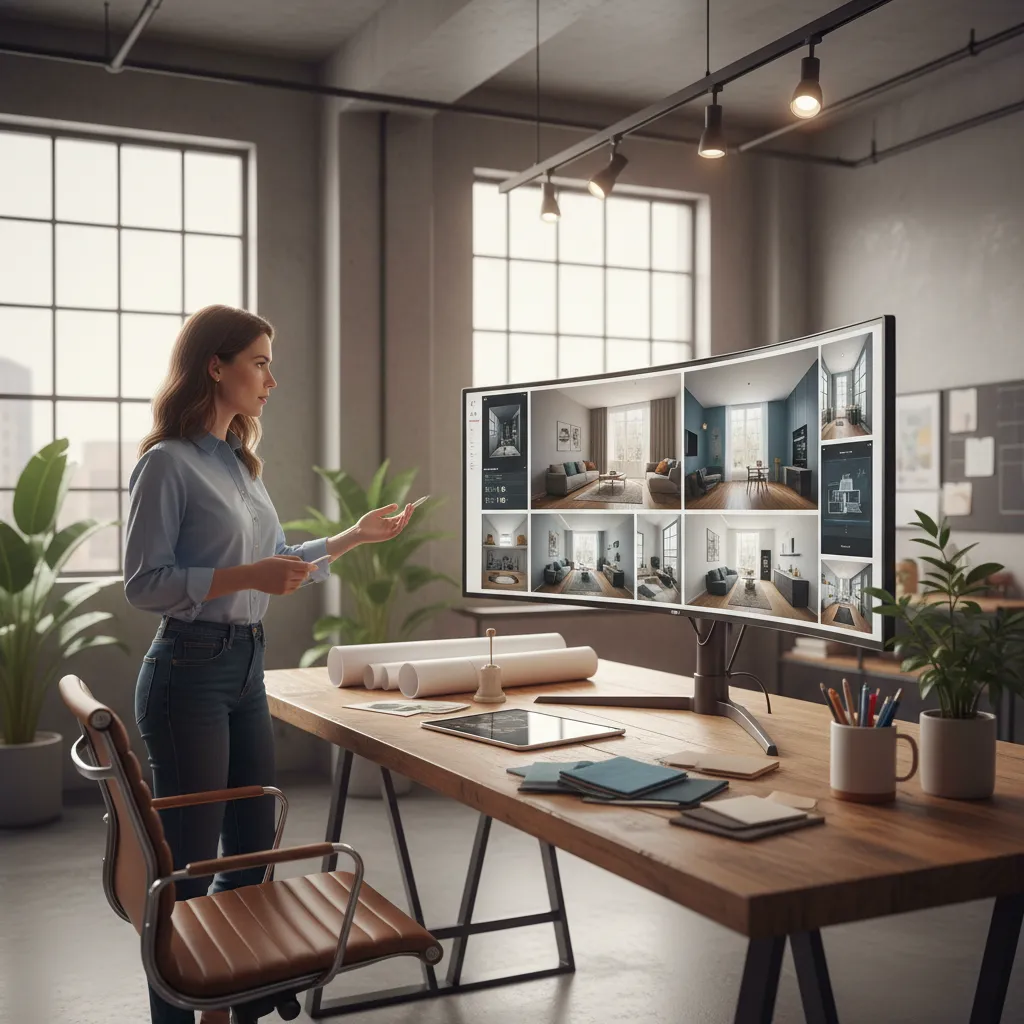 Diseñador revisando propuestas de decoración generadas por inteligencia artificial