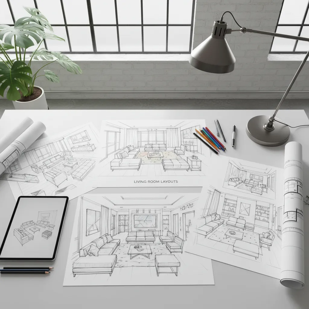 Bocetos de distribución de salón generados a partir de ideas de inteligencia artificial