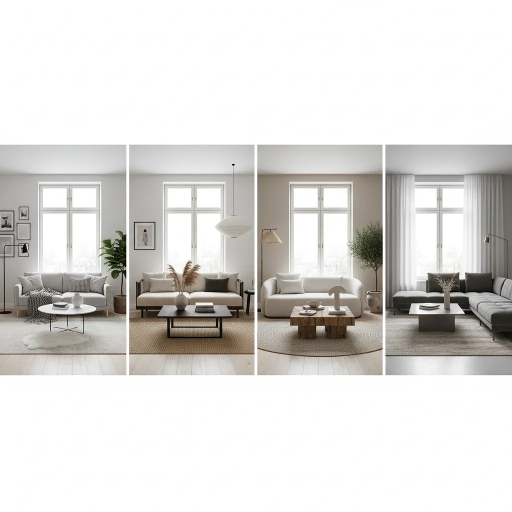 AI generated variations of a living room in different interior design styles