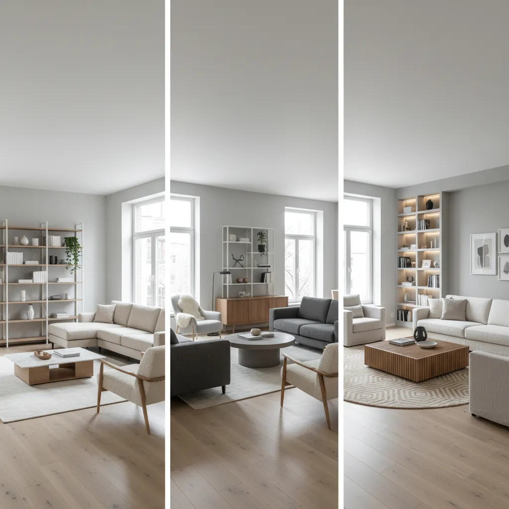 AI generated interior layout concepts for a living room redesign