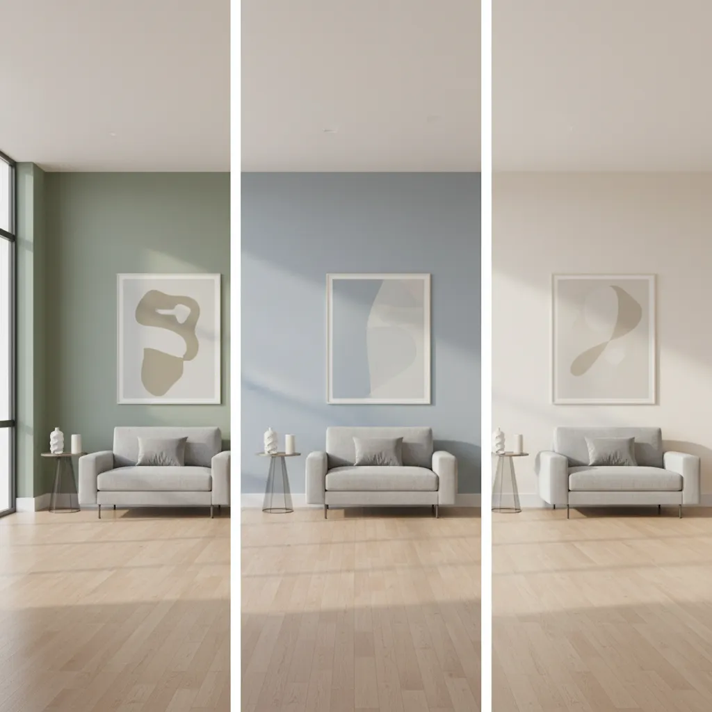 AI room color preview showing a living room with different paint options applied to walls
