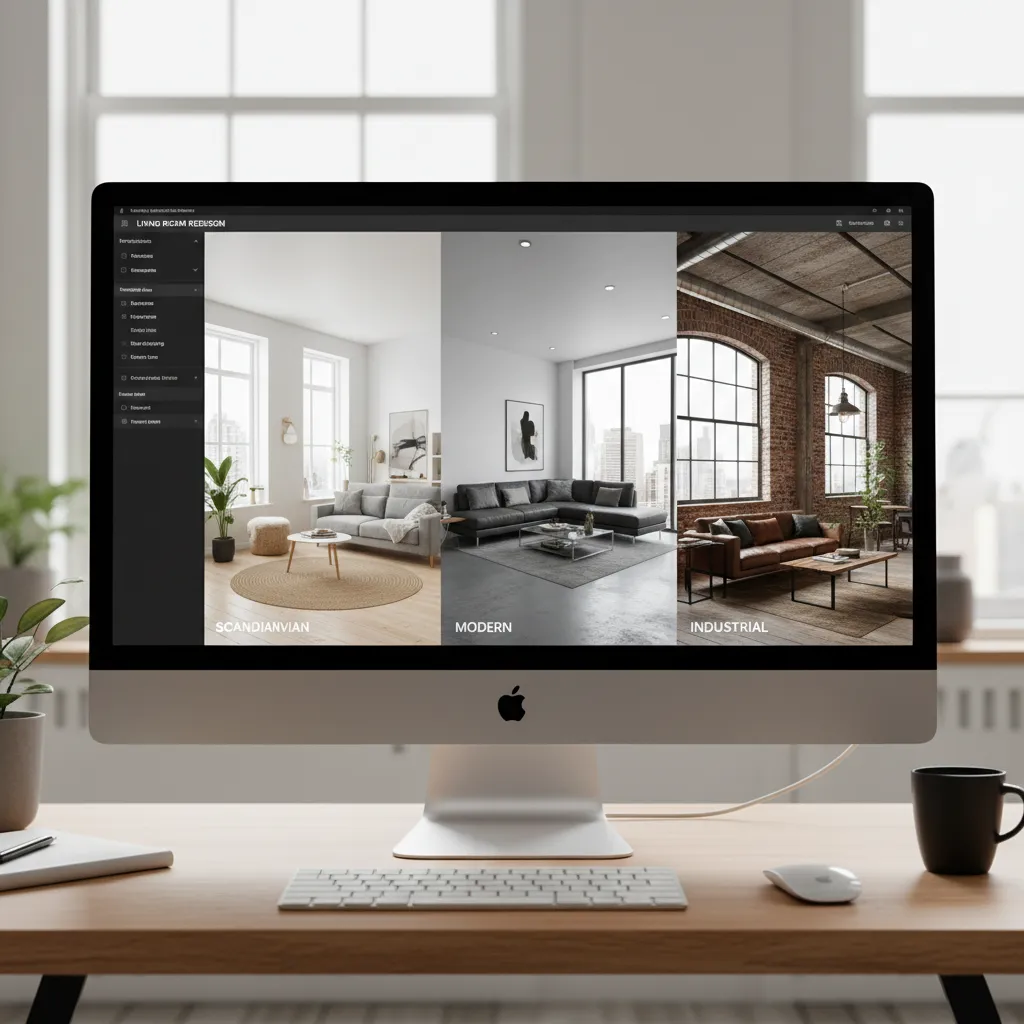 Interfaz de software de diseño de interiores con varias opciones de estilo generadas por inteligencia artificial