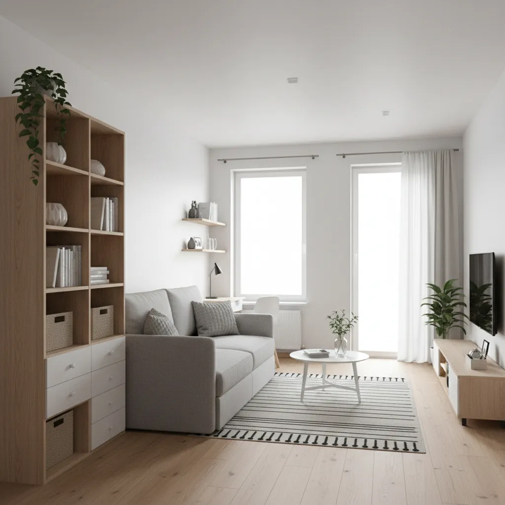 AI generated small apartment design layout with smart furniture placement