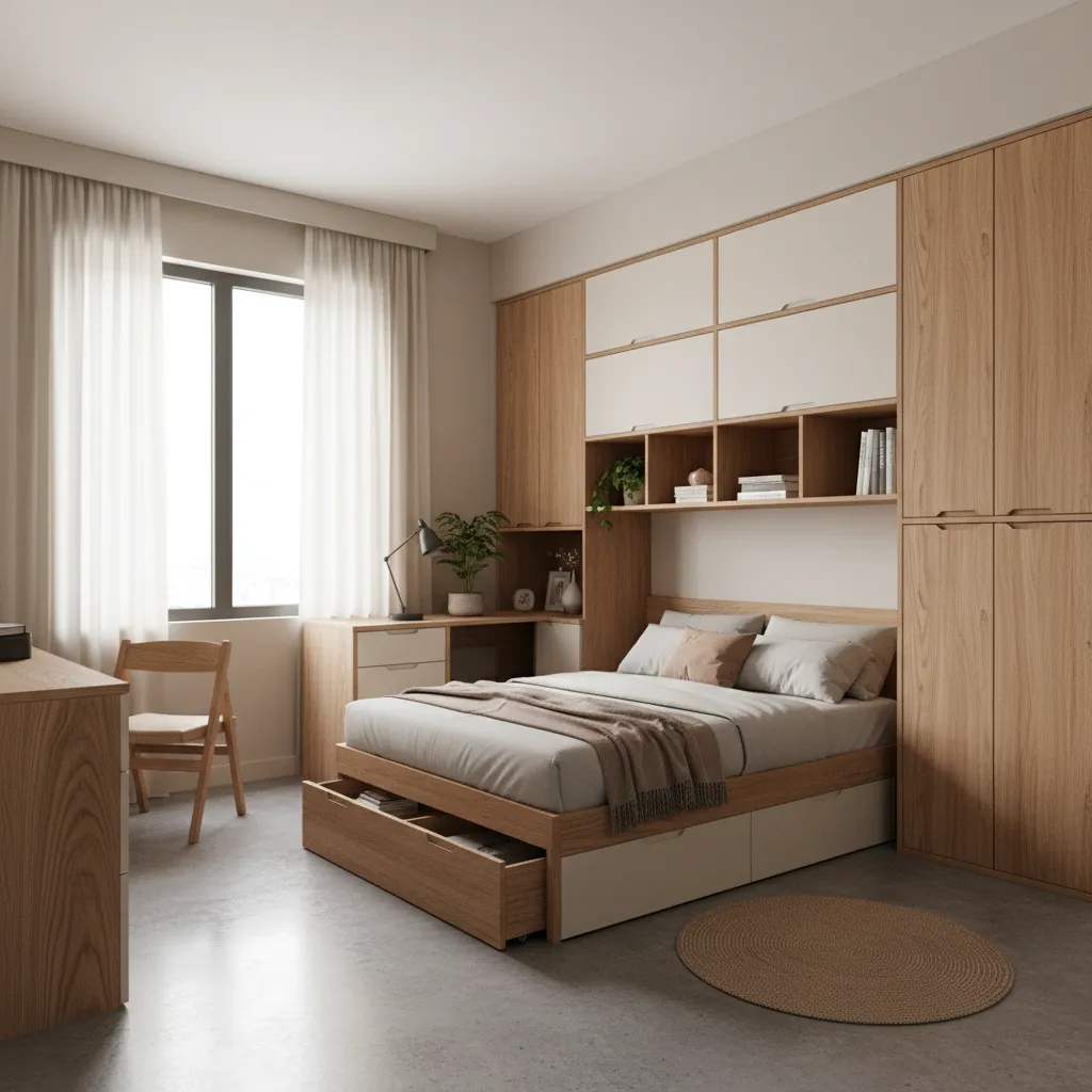 AI optimised small Indian bedroom interior layout