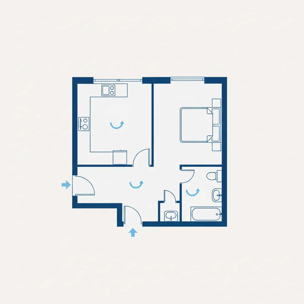 Floor plan highlighting wall and door detection for AI recognition