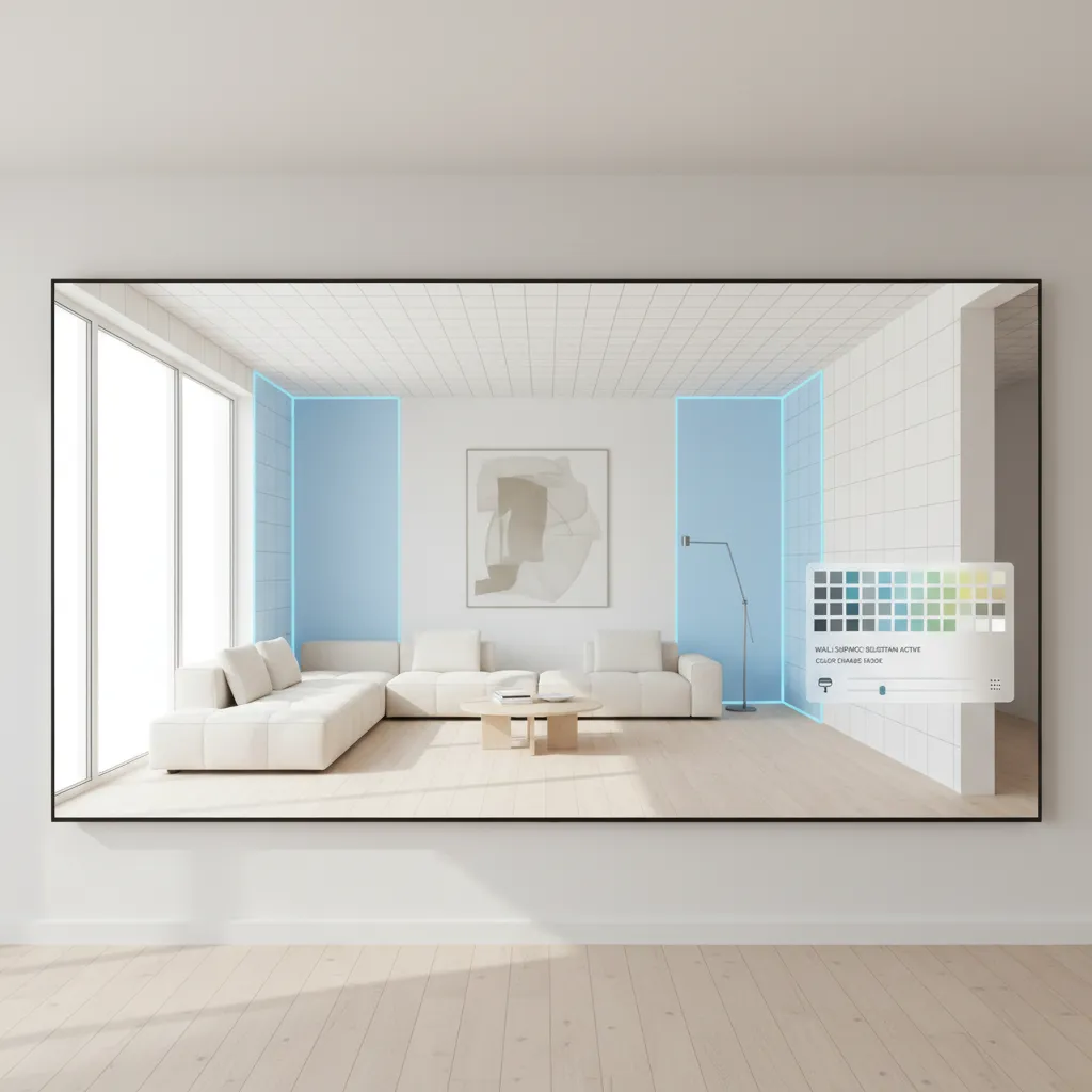 AI interior design software detecting wall surfaces for color changes