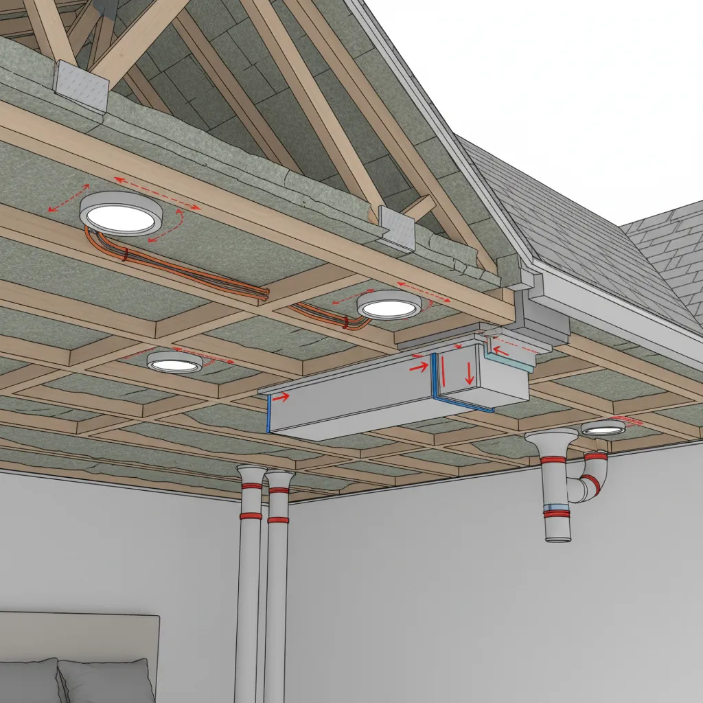diagram highlighting air sealing points around attic lights vents and wiring