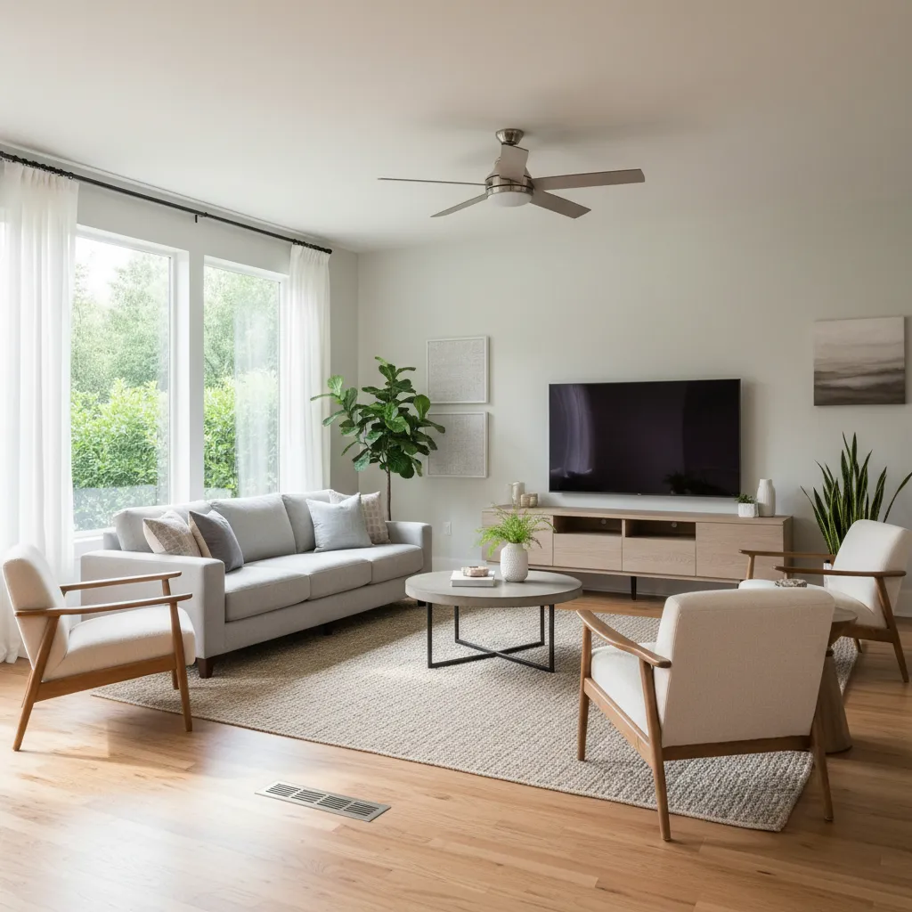 living room showing proper clearance around air vents for airflow