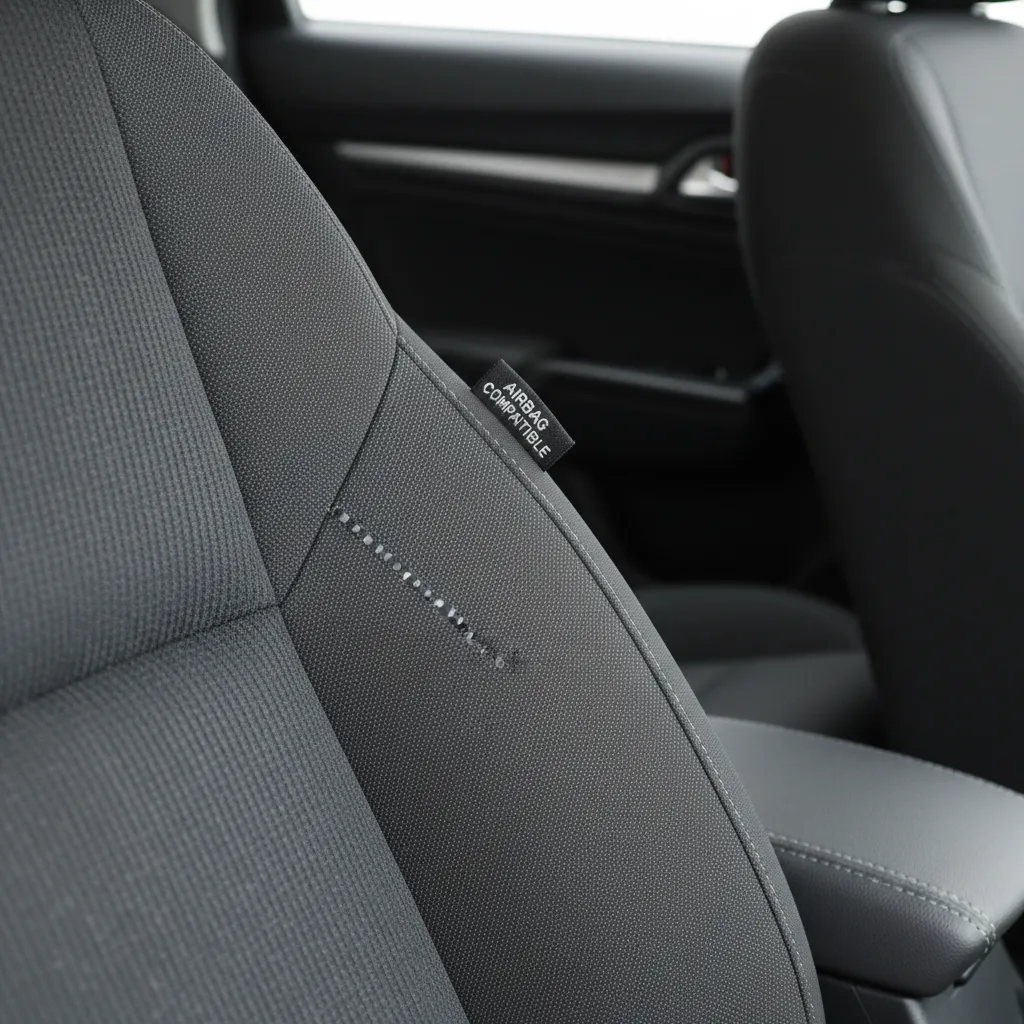 Car seat with airbag-compatible seam design for safe deployment