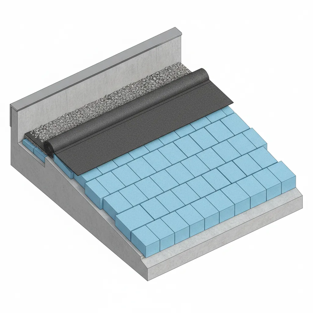 Sistema de aislamiento térmico instalado sobre una losa de concreto