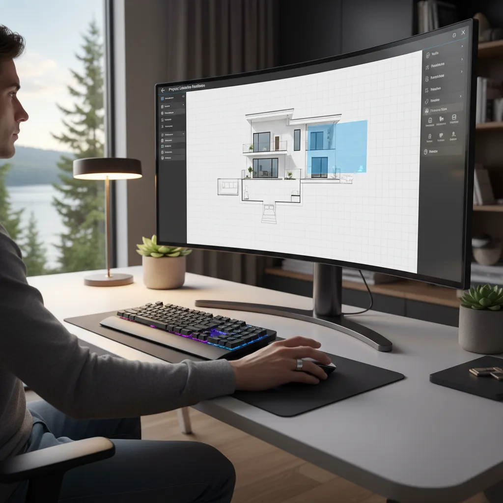 Usuario moviendo paredes y muebles en software de diseño