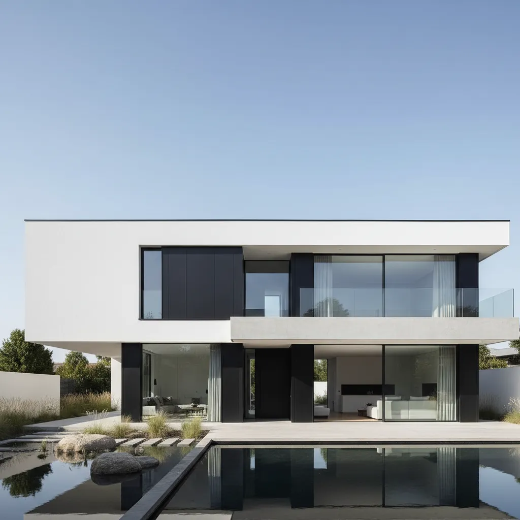 Rumah minimalis dengan aksen warna hitam pada fasad