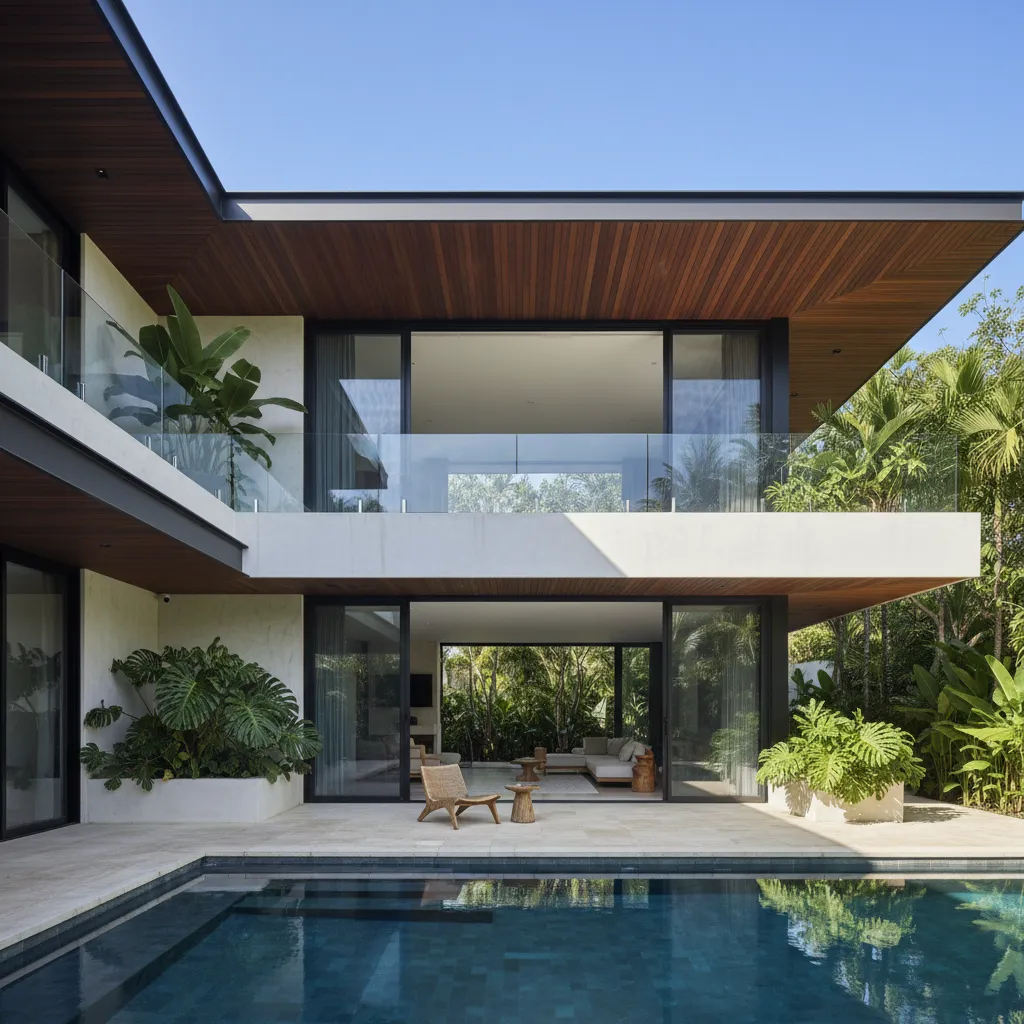 Casa con aleros grandes creando sombra