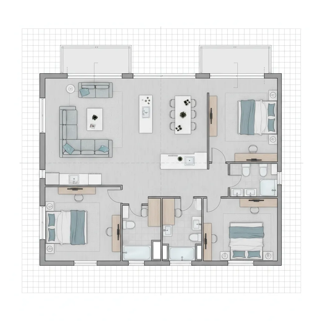 Clean apartment floor plan with perfectly aligned walls and grid snapping