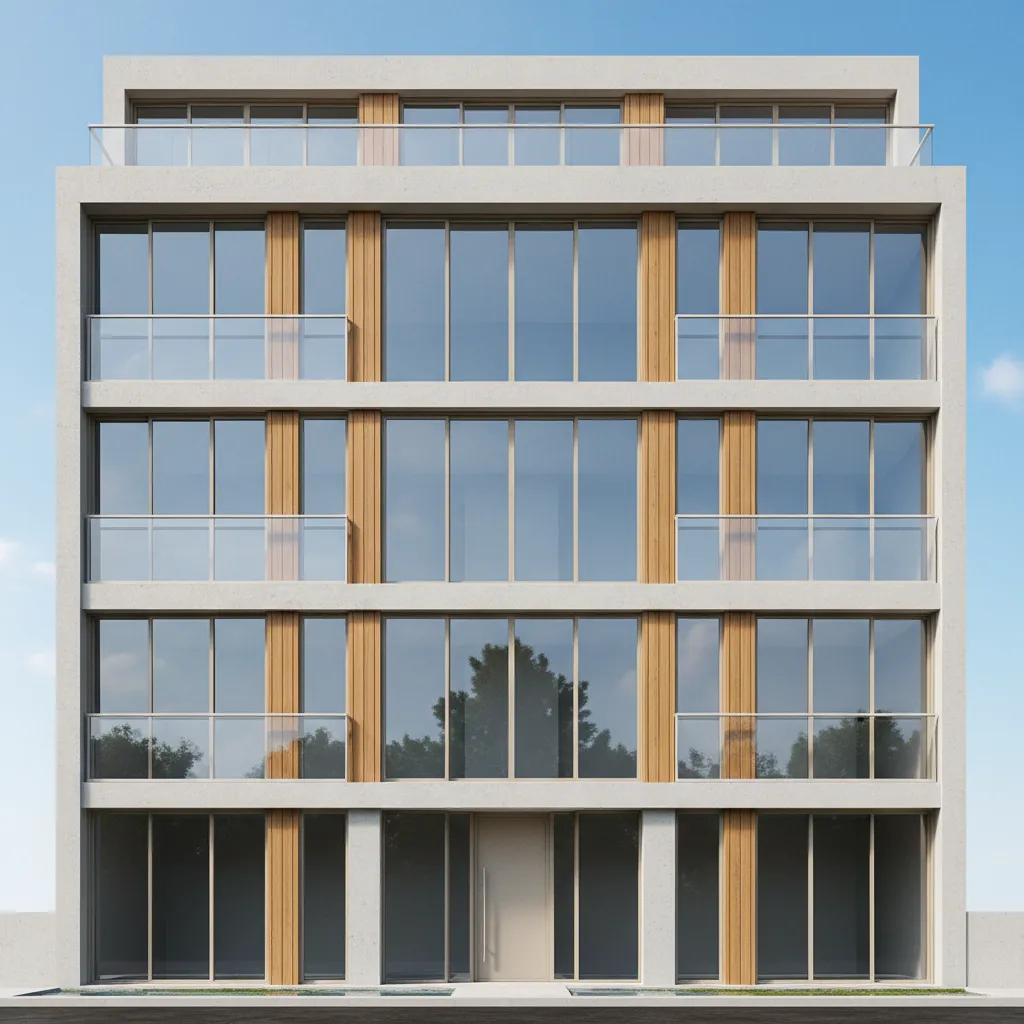 modern house facade with properly aligned windows and balcony structure
