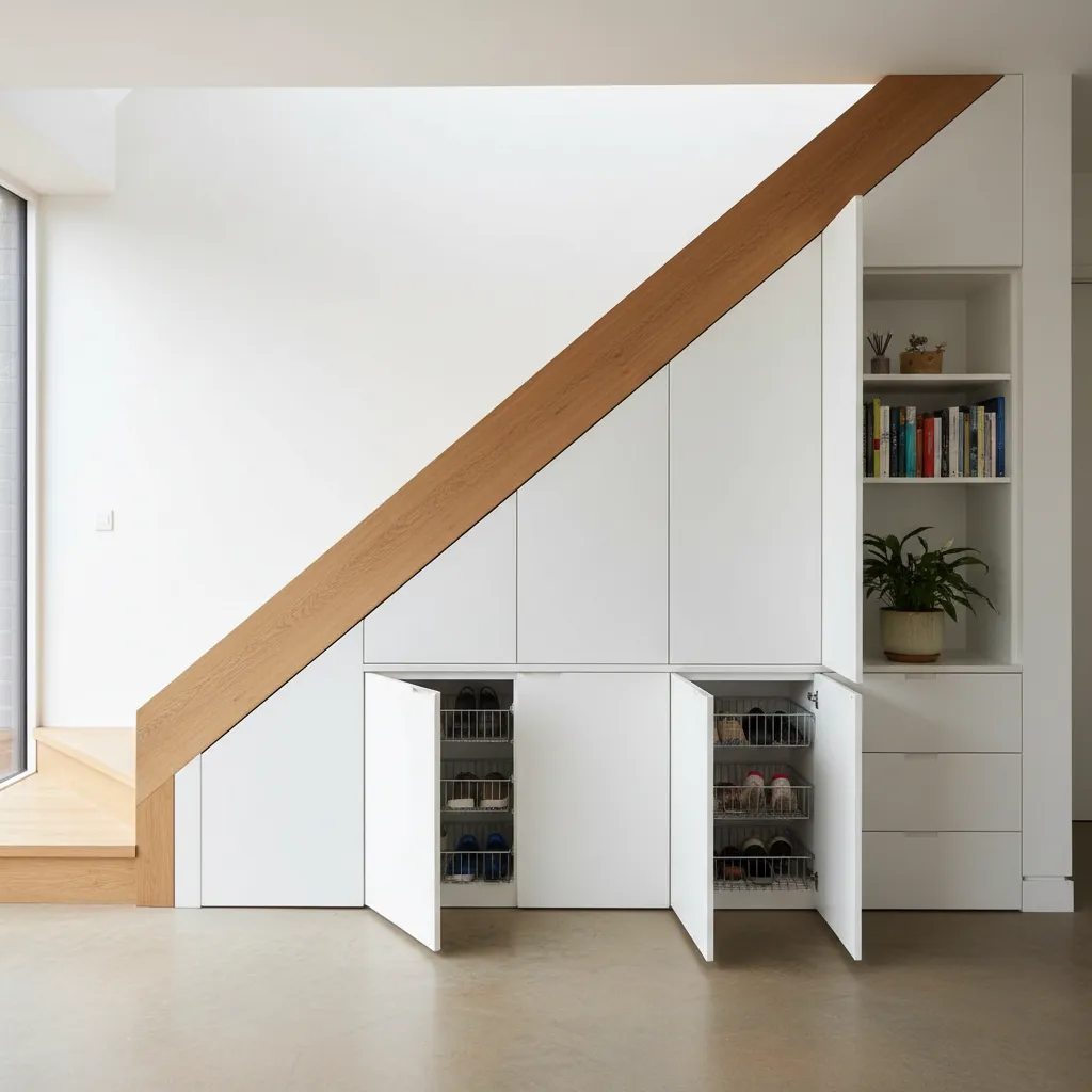 Espacio de almacenamiento integrado bajo una escalera interior