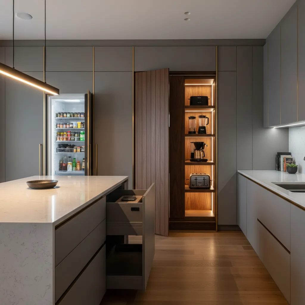 Cocina moderna con soluciones de almacenamiento oculto