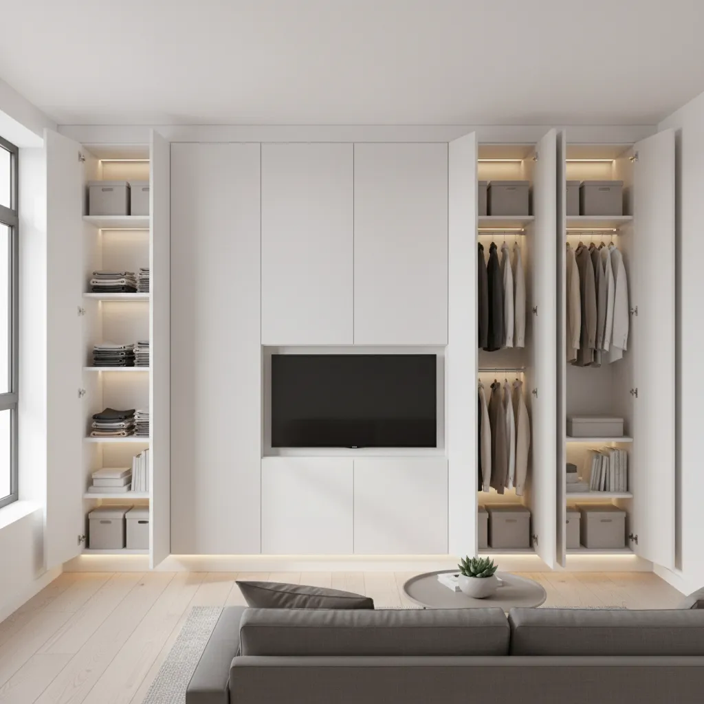 Armarios integrados de suelo a techo en un apartamento pequeño