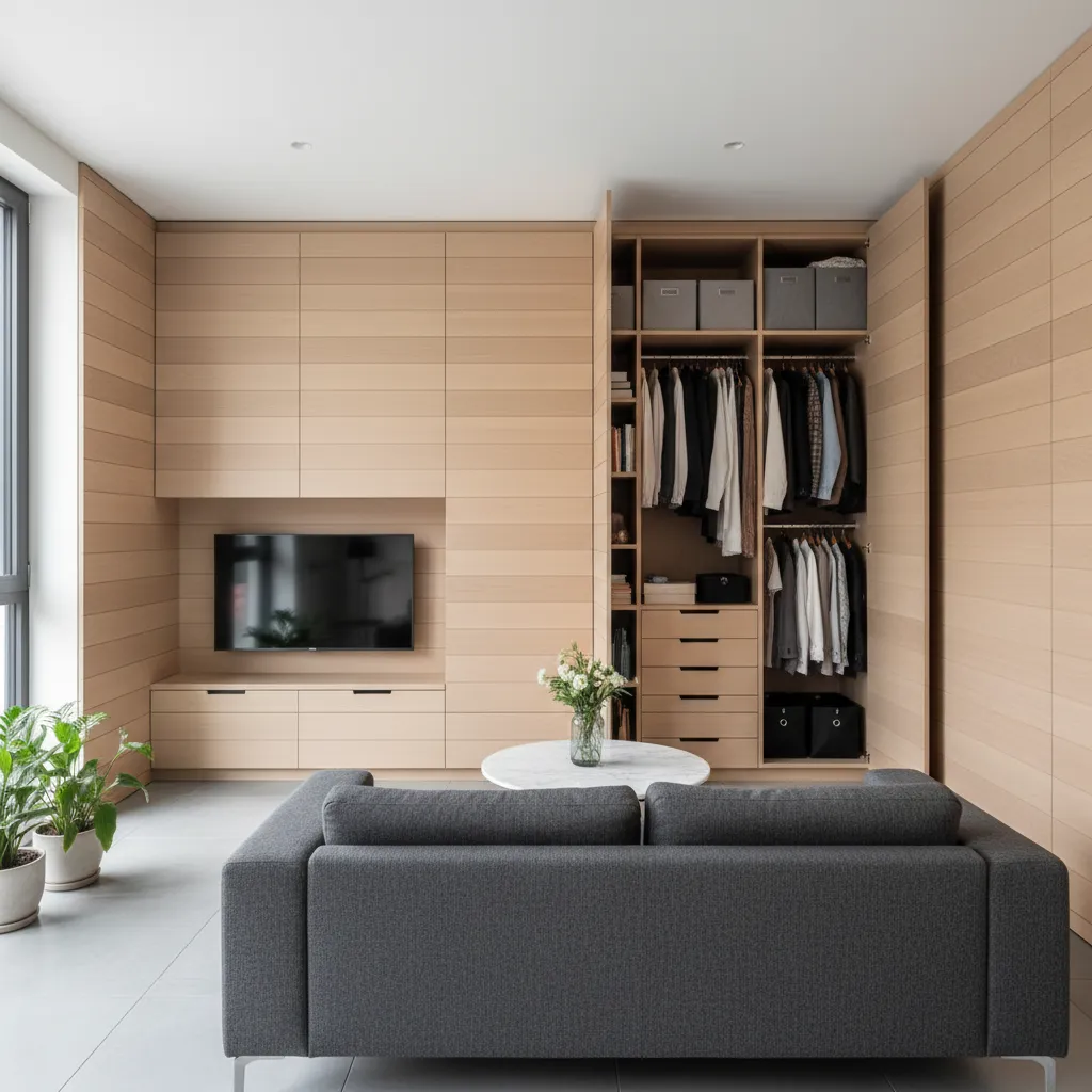 Muebles con almacenamiento integrado en una casa moderna pequeña