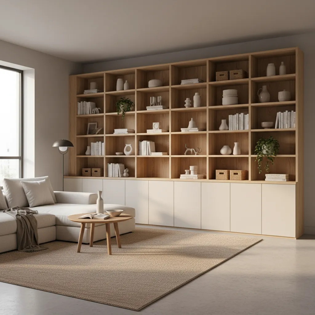 Sala pequeña con estanterías altas hasta el techo