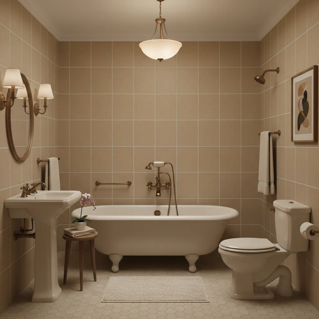 bathroom with almond bathtub and sink fixtures