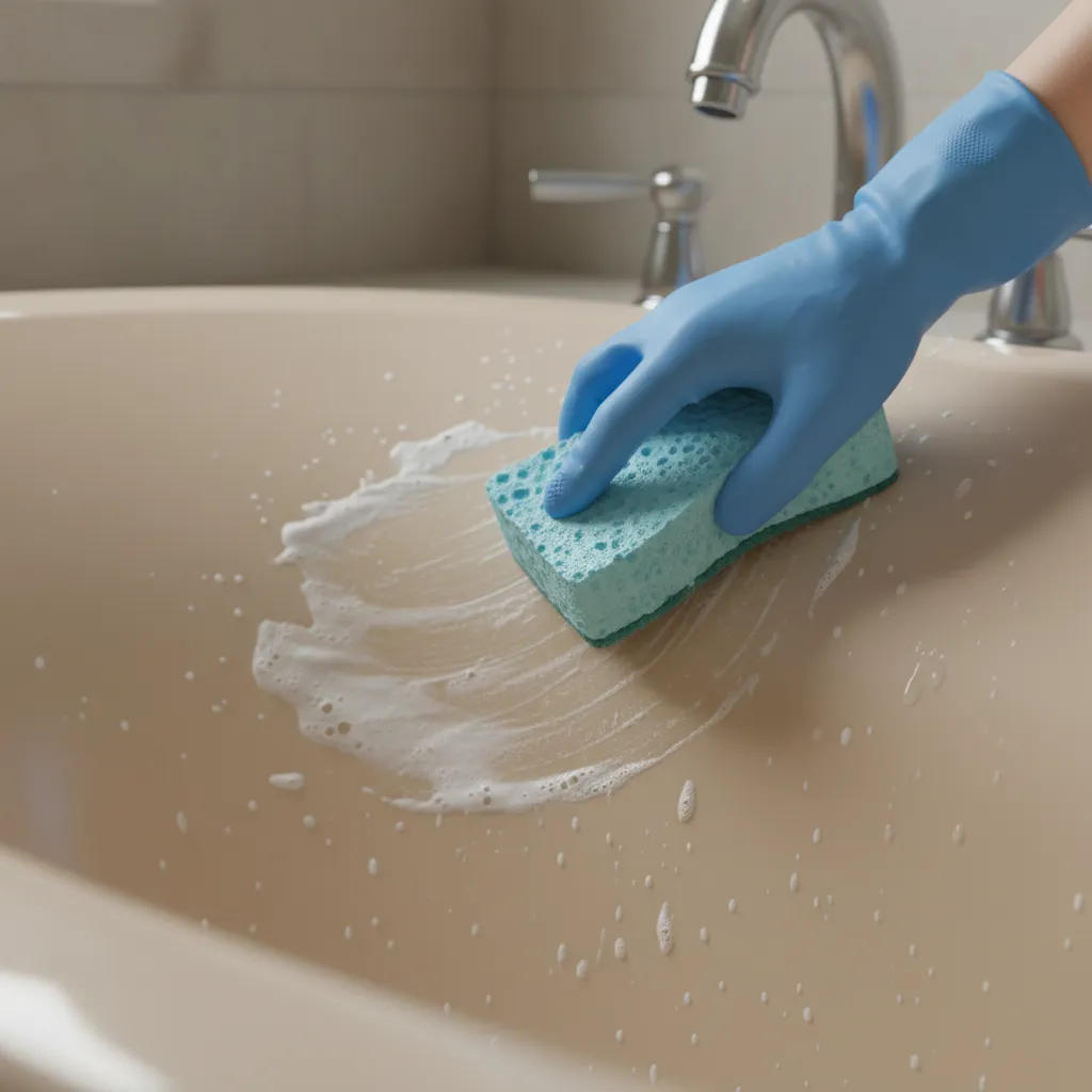 cleaning stains from an almond bathtub surface