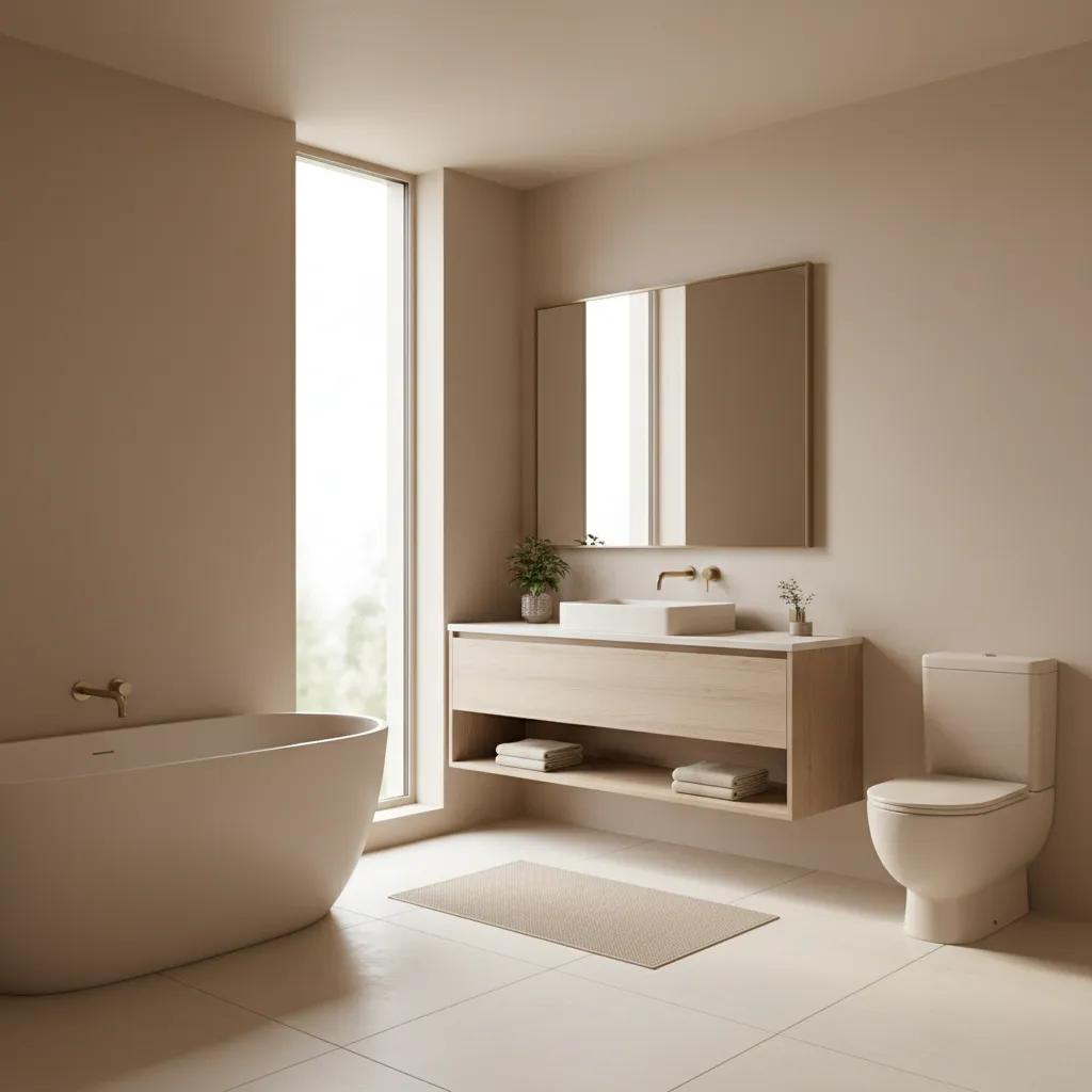 Bathroom with almond tub and warm neutral wall color