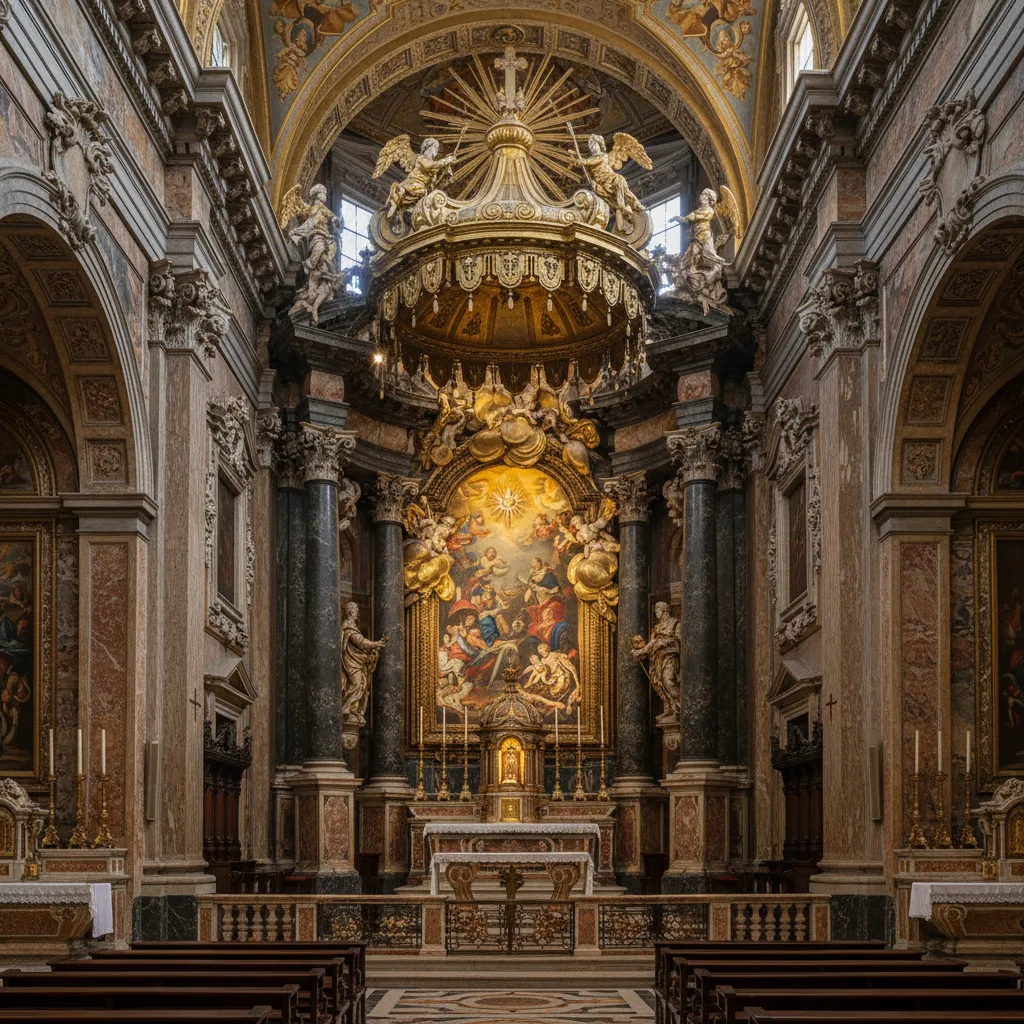 Altar mayor del Gesù visto desde la nave central