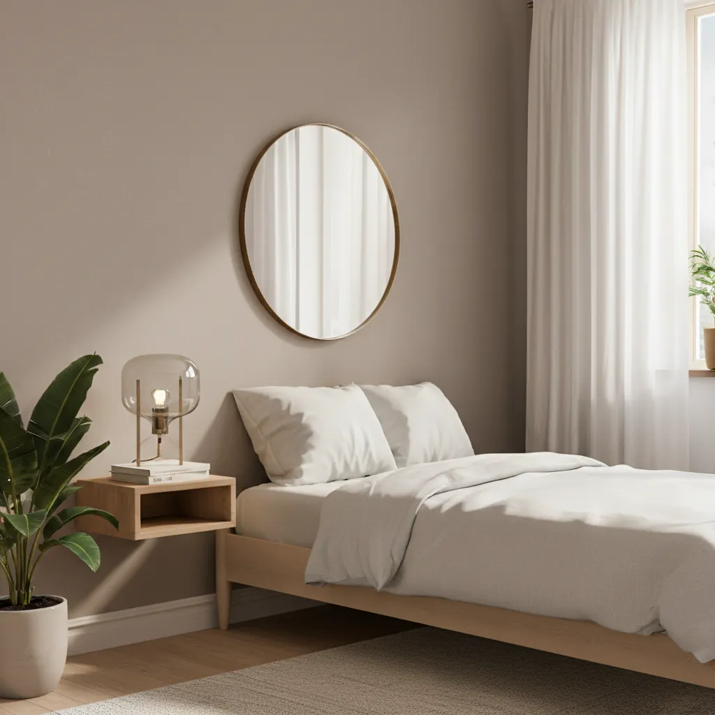 Dormitorio pequeño con repisa flotante como mesa de luz