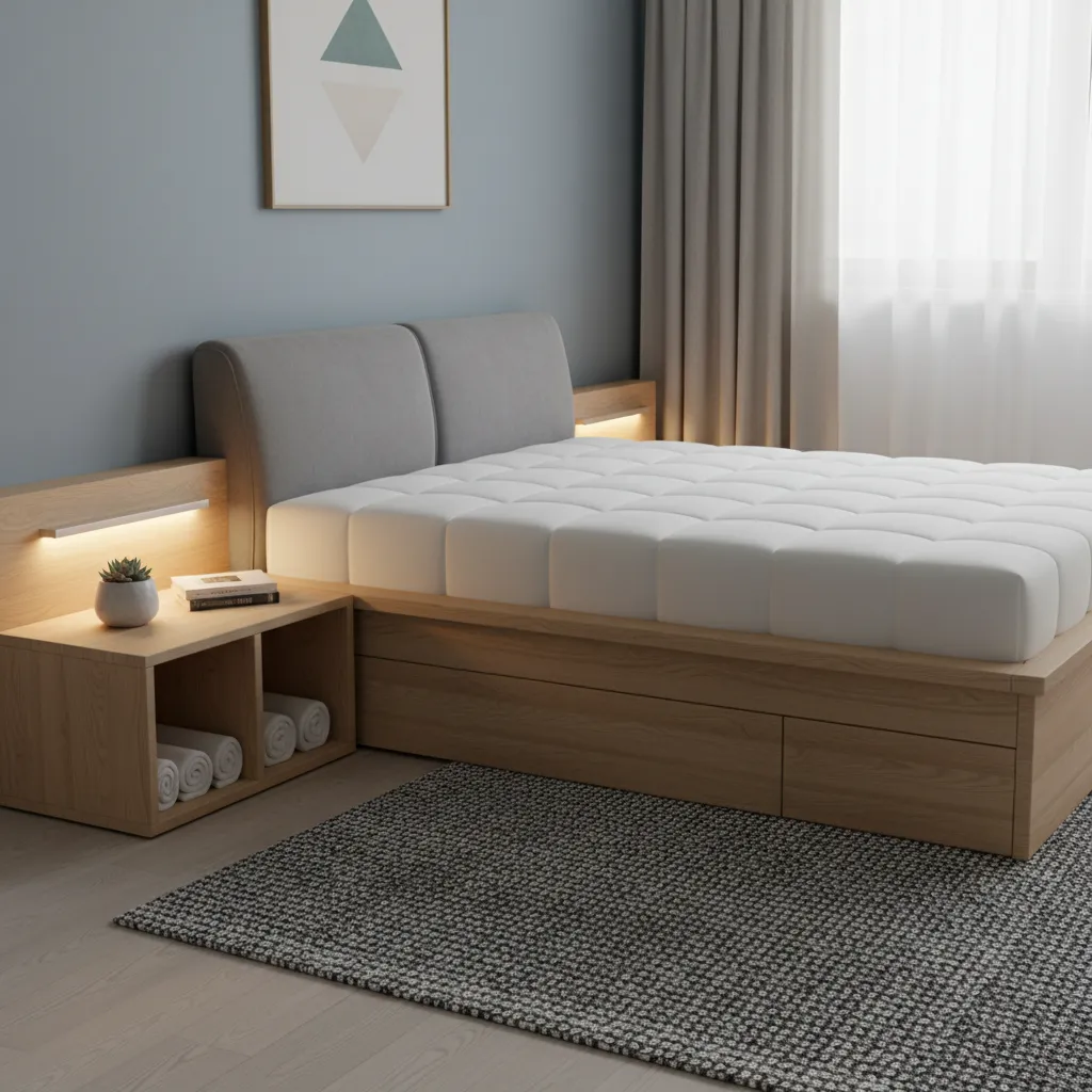 Mesa de luz alineada con la altura del colchón