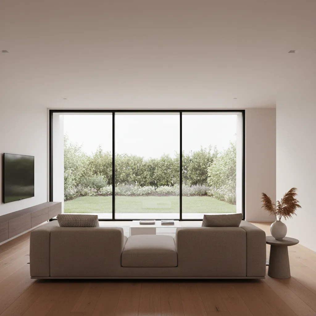 Modern aluminum frame sliding door partition in living room