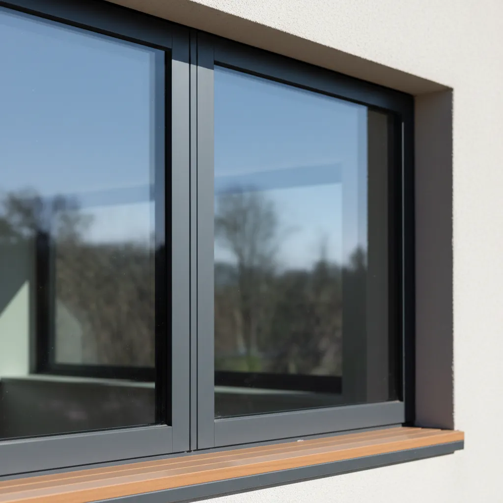 Detalle de ventana moderna de aluminio con perfil delgado